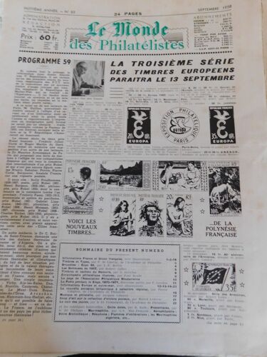 Le Monde Des Philatelistes 83 De 1958