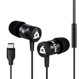KLIM Fusion C - USB-C Ecouteurs Haute Qualité Audio + Garantis 5 Ans - Ecouteur Intra-auriculaire avec Mousse à Mémoire de Forme et Microphone - Noir