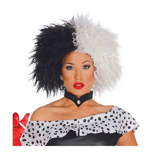 Perruque De Méchante Cruella Blanche Et Noire (Taille Unique)