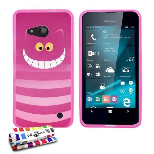Coque Case Microsoft Lumia 550 " Striped Cat " Silicone Rose Souple (Tpu)