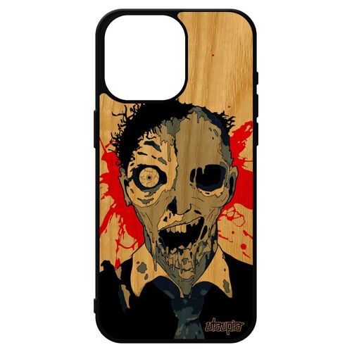 Coque Silicone Iphone 15 Pro Max Bois Zombie Squelette Tache De Sang Horreur Bleu Telephone Homme Antichoc Cover Personnalisé