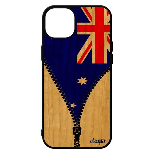 Coque Silicone Iphone 15+ Plus Bois Drapeau Australie Australien Coupe Du Monde Jeux Olympiques Rugby Solide Portable Unique