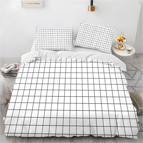 Duvet Cover 240 X 260 Cm White Plaid Bedding Set For Double Bed Microfibre With Zip,1 Ultra Soft Bedding Set With 2 Pillowcases 65 X 65 Cm