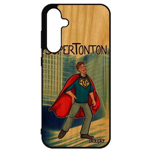 Coque Bois Galaxy S23 Fe Silicone Super Tonton Bande Dessinée Antichoc Enfant Portable Heros Comics Bleu Oncle Mobile Humour Samsung