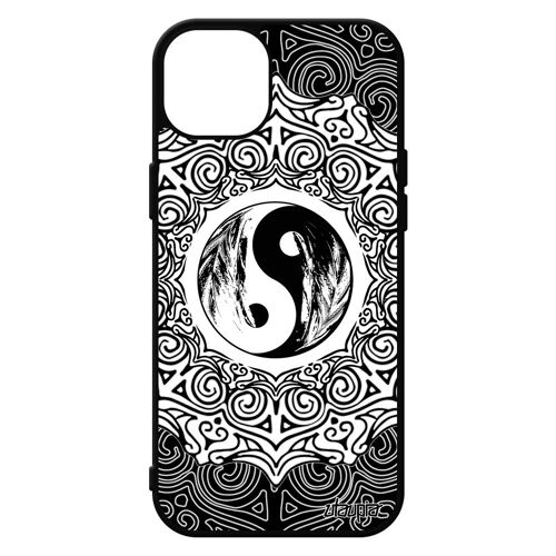 Coque Pour Iphone 15+ Plus Silicone Yin Et Yang Personnalisé Ying Noir Coloré Bien & Mal Plume Case Fantaisie Artistique Noir