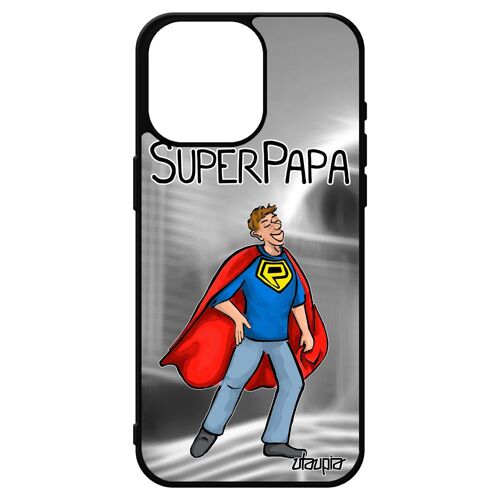 Coque Super Papa Iphone 15 Pro Max Silicone Comics Motif Gris Noir Bebe Drole Humoristique Bande Dessinée Père Humour Texte De