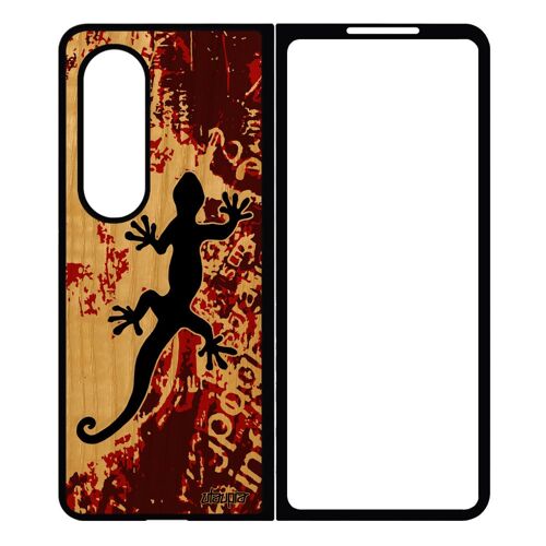 Coque Bois Salamandre Galaxy Z Fold 4 Silicone Case Femme Amour Dessin Cadeau De Noel Rouge Street Art Esprit Du Feu Lezard Samsung