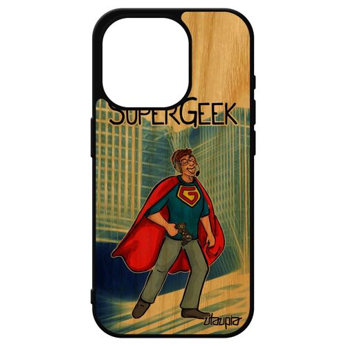 Coque Iphone 15 Pro Bois Silicone Super Geek Play Design Bande Dessinée Heros Jeux Video De Protection Mobile Drole Texte Etui
