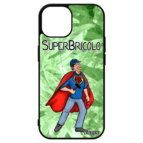 Coque Iphone 15 En Silicone Super Bricolo Drole Papa Antichoc De Protection Comics Vert Comique Texte Telephone Bricoleur Papy