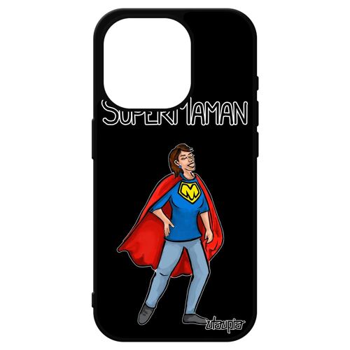 Coque Iphone 15 Pro En Silicone Super Maman Comics Enfant Texte Noir Smartphone Drole Antichoc Telephone Bd Humour Mere Heros