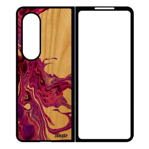 Coque Z Fold 4 En Bois Silicone Peinture Marbre Effet Matiere De Protection Fait Main Authentique Portable Acrylique Samsung Galaxy