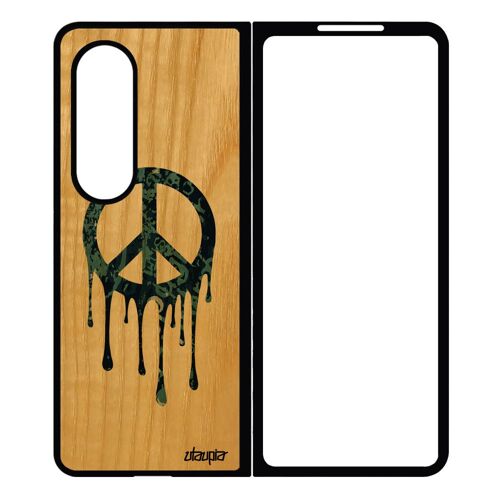 Coque Bois Naturel Silicone Samsung Galaxy Z Fold 4 Peace And Love 4g Etui Solide Homme Graffiti Hippie Sm-F936w Gris Design &