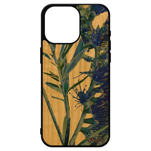 Coque Antichoc Pour Iphone 15 Pro Max Vrai Bois Silicone Fleurs Effet Fond 4g Case Bumper Cadeau Design 512 Go Bleu Florale De