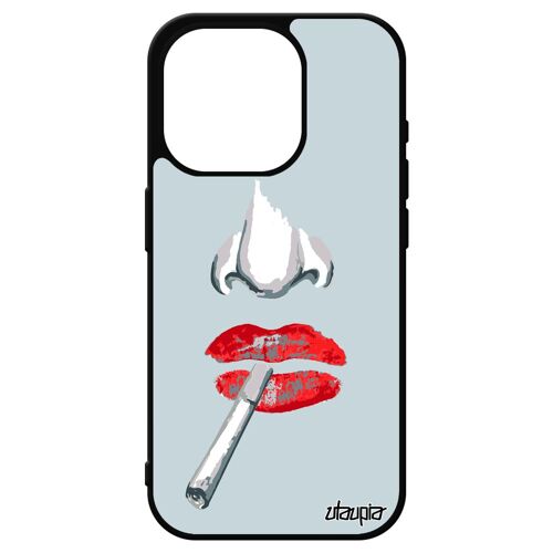 Coque Pour Iphone 15 Pro Silicone Femme Cigarette Alu Antichoc Mobile Levres Femme Bisou Fatale Pas Cher Bouche Rouge Art Love