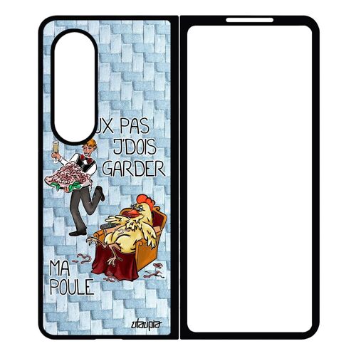 Coque Samsung Z Fold 4 Silicone J'peux Pas J'dois Garder Ma Poule Aluminium Cartoon Je Animaux Jpeux Coq Bd Humour Drole Bleu Galaxy