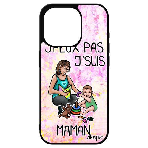 Coque Silicone J'peux Pas J'suis Maman Pour Iphone 15 Pro Je Jpeux Texte Telephone Enfant Personnalisé Humour Comique Violet
