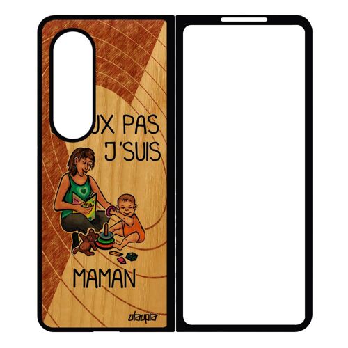 Coque Pour Z Fold 4 En Bois Silicone J'peux Pas J'suis Maman Personnalisé Case Cadeau Fete Des Meres Humour Marron De Samsung Galaxy