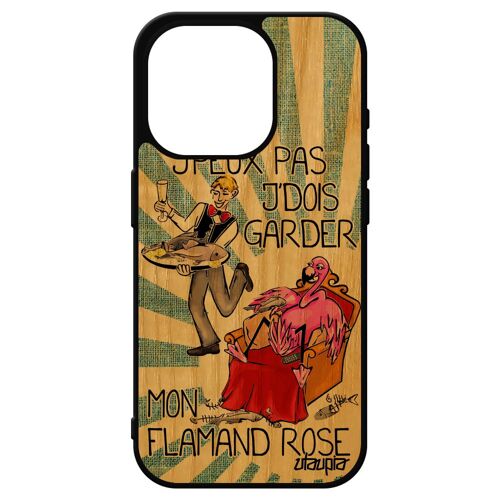 Coque Humour J'peux Pas J'dois Garder Mon Flamand Rose Iphone 15 Pro Bois Silicone Animal Oiseau Je Cartoon Drole Texte Jpeux