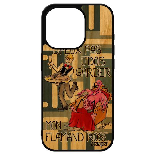 Coque J'peux Pas J'dois Garder Mon Flamand Rose Pour Iphone 15 Pro Bois Silicone Comique Je Unique Gris Dessin Portable Humour