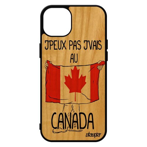 Coque En Bois J'peux Pas J'vais Au Canada Iphone 15+ Plus Silicone Solide Basket Portable Drapeau Canadien Humour Foot Jo