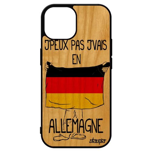 Coque Bois J'peux Pas J'vais En Allemagne Iphone 15 Silicone Football Foot Coupe D'europe Basket Humour Euro De Made In France