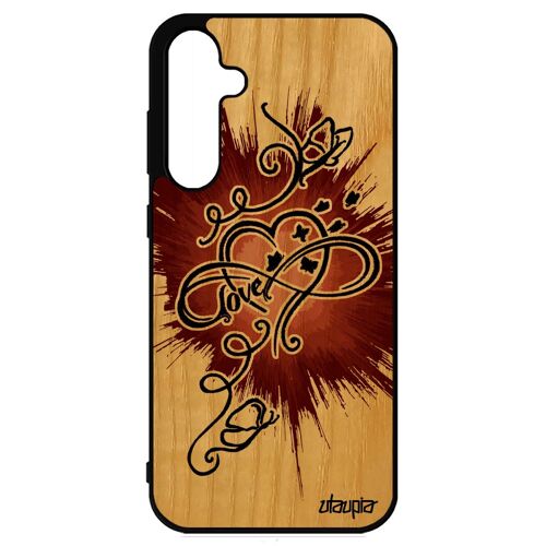 Coque Vrai Bois Silicone Infini Love Samsung S23 Fe Original Marron Papillon Etui Femme Telephone Sans Fin Peinture Coeur 5g Galaxy
