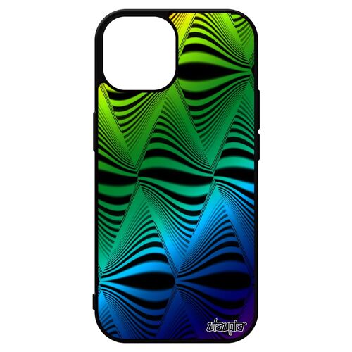 Coque Silicone De Protection Pour Iphone 15 Illusion D'optique Vague Art Visuel Triangle Arc En Ciel Effet Gay Pride Vert