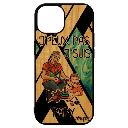Coque Pour Iphone 15 En Bois Silicone J'peux Pas J'suis Papy Noir Grand Pere Cadeau D'anniversaire Telephone Personnalisé Papi