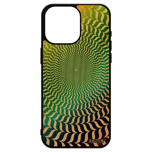 Coque iPhone 15 pro max bois silicone illusion d'optique arc en ciel magique case vert rond effet graphique telephone cercle