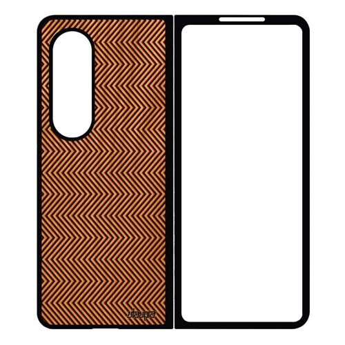 Coque Samsung Z Fold 4 Vrai Bois Silicone Illusion D'optique Etui Garçon Motif Rigide Rouge Triangle Bicolore Magique Dessin Galaxy
