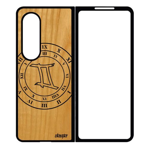 Coque Rigide Pour Samsung Z Fold 4 Bois Silicone Signe Astrologique Gemeaux Telephone Garcon Horloge Etoiles Du Zodiaque Noir Galaxy