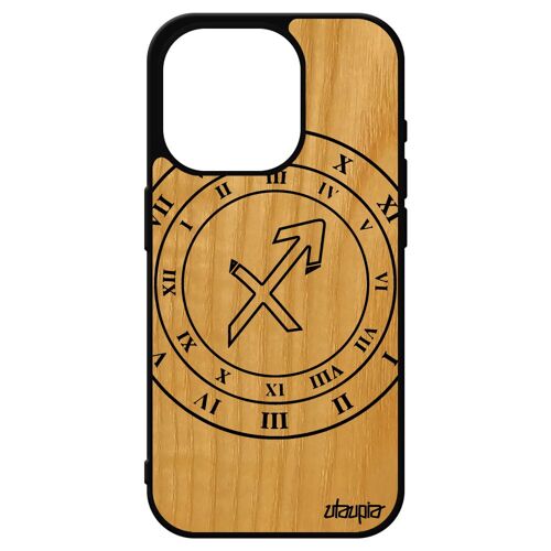 Coque Bois Signe Astrologique Sagittaire Iphone 15 Pro Silicone Telephone Horoscope Noir Du Zodiaque Galaxie Univers Noir Case