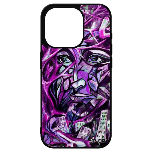 Coque Iphone 15 Pro En Silicone Portrait Street Art De Protection Personnalisé Abstrait Homme Case Visage Fantaisie Immeubles