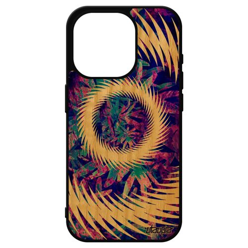 Coque Silicone Mandala Iphone 15 Pro Bois Smartphone Fond Vegetal Housse Motif Pas Cher Violet Jolie Soleil Fait Main Effet De