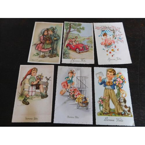 Lot De 6 Cartes Postales Anciennes Bonne Fete / Enfants