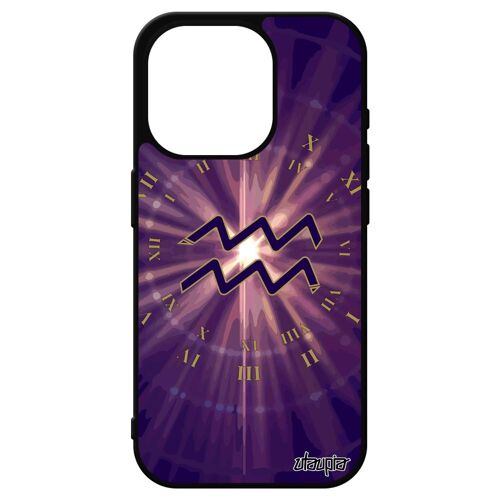 Coque Silicone Signe Verseau Iphone 15 Pro Etoiles Etui Horoscope Soleil Violet Personnalisé Du Zodiaque Femme Made In France