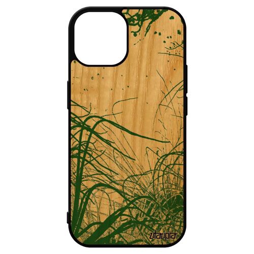 Coque Iphone 15 Bois Veritable Silicone Fonds Marins Housse Algues Nature Telephone Etui Original Mer Océan Mobile 512 Go Vert