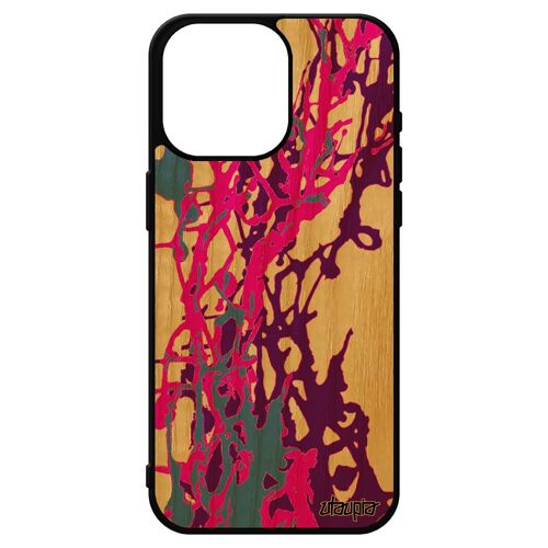Coque Iphone 15 Pro Max Bois Silicone Peinture Moderne Tpu Abstrait Personnalisé Fond Violet Contemporain Effet Noir Fait Main