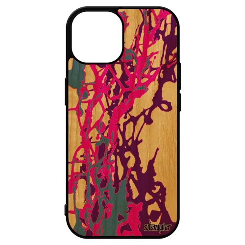 Coque Bois Silicone Iphone 15 Peinture Moderne Unique Design Contemporain Effet Mobile Noir Fond Abstrait Violet Motif Case De