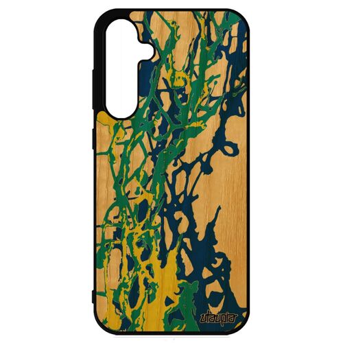 Coque Silicone Galaxy S23 Fe Bois Naturel Peinture Moderne Bleu Abstrait Telephone Motif Coloré 4g Contemporain Pas Cher Samsung