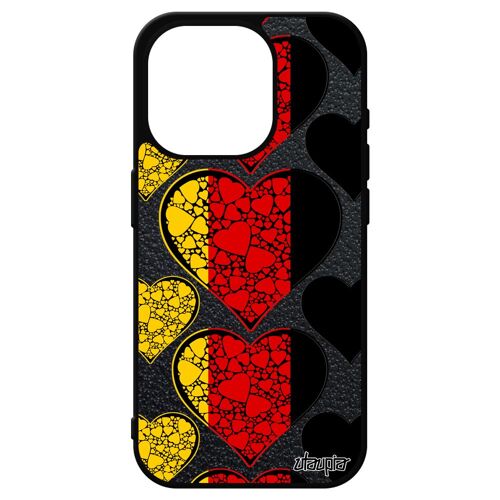 Coque Pour Iphone 15 Pro Silicone Drapeau Allemagne Allemand Euro Coupe Du Monde Basket I Love Noir De Protection Football Jo