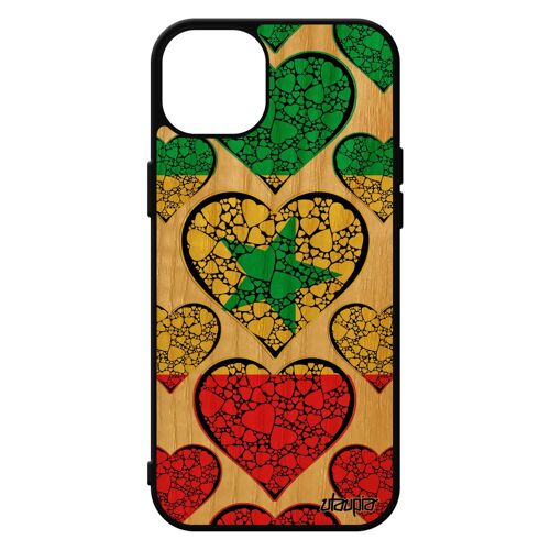 Coque Silicone Iphone 15+ Plus Bois Drapeau Senegal Senegalais Coupe D'afrique Portable Jo Coupe Du Monde Can I Love Foot Vrai