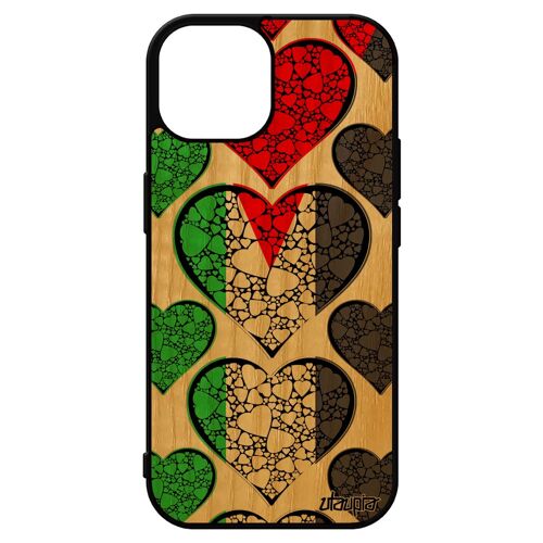 Coque Iphone 15 En Bois Silicone Drapeau Palestine Palestinien De Protection Basket Foot Noir Coupe Du Monde Jeux Olympiques