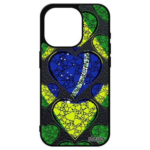 Coque Silicone Drapeau Bresil Bresilien Pour Iphone 15 Pro Foot Copa America Antichoc Noir Jo Football Design Telephone I Love