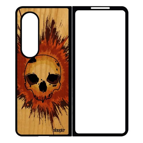 Coque Bois Z Fold 4 Silicone Tete De Mort Metal Smartphone Vintage Portable Halloween Enfer Marron Motif Antichoc Emo Samsung Galaxy