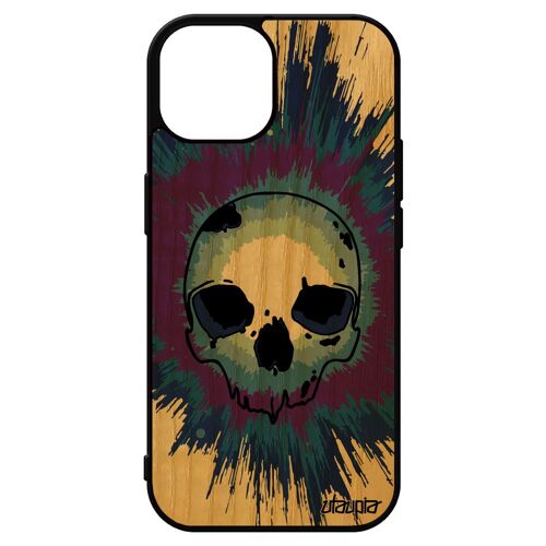 Coque En Bois Tete De Mort Iphone 15 Silicone Graffitti Electro Os Noir Gothique Epouvante Telephone Case Punk Squelette Femme
