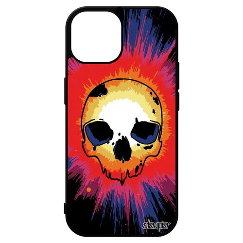 Coque Iphone 15 Silicone Tete De Mort Case Coloré Tattoo Telephone Biker Mobile Violet Os Rock Housse Crane Motif Masque
