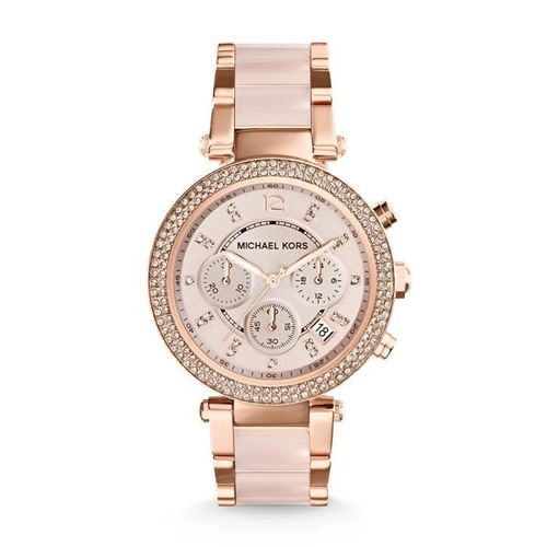 Montre Femme Michael Kors Parker Mk5896 Bracelet En Acier Or Rose Et Acétate
