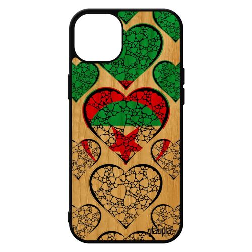 Coque Iphone 15+ Plus Bois Silicone Drapeau Algerie Algerien Foot Case Basket Coupe D'afrique Rigide Jeux Olympiques Etui Jo