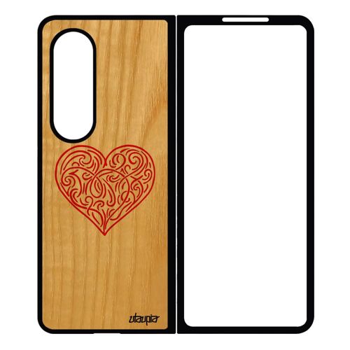Coque Bois Naturel Silicone Antichoc Pour Z Fold 4 CUr Amour De Protection Rouge Cadeau Saint Valentin Cupidon Love Samsung Galaxy